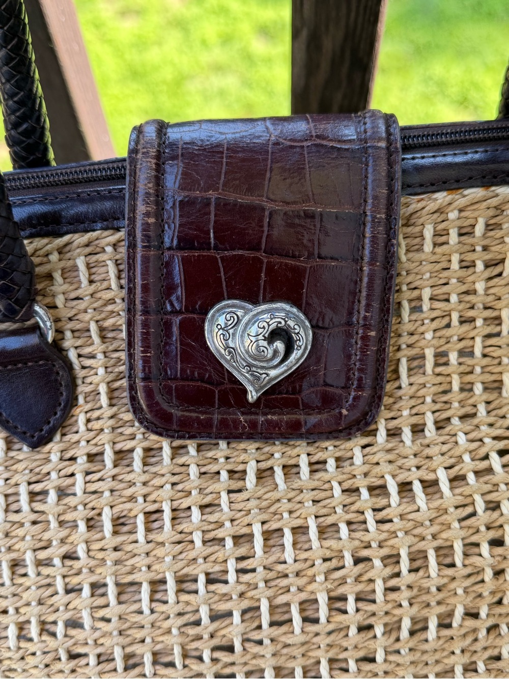 Brighton Woven Straw Heart Tote Bag - Picture 3 of 7